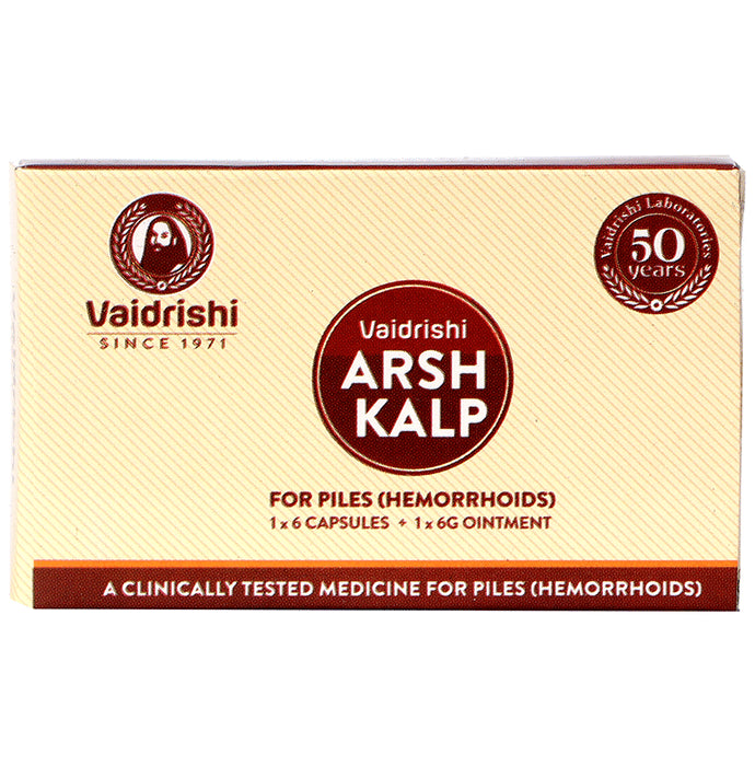 Vaidrishi Arsh Kalp Kit for Piles (1 Strip of 6 Capsule & 1 Tube of 6gm Ointment) - Classic Derma