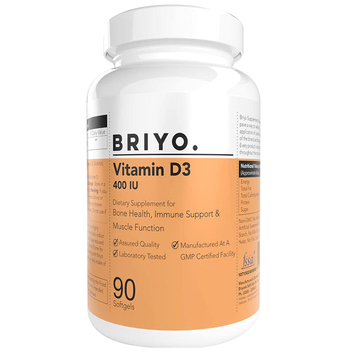 Briyo Vitamin D3 400 IU Soft Gel for Bone Health, Muscle Function, and Immune Support - Classic Derma