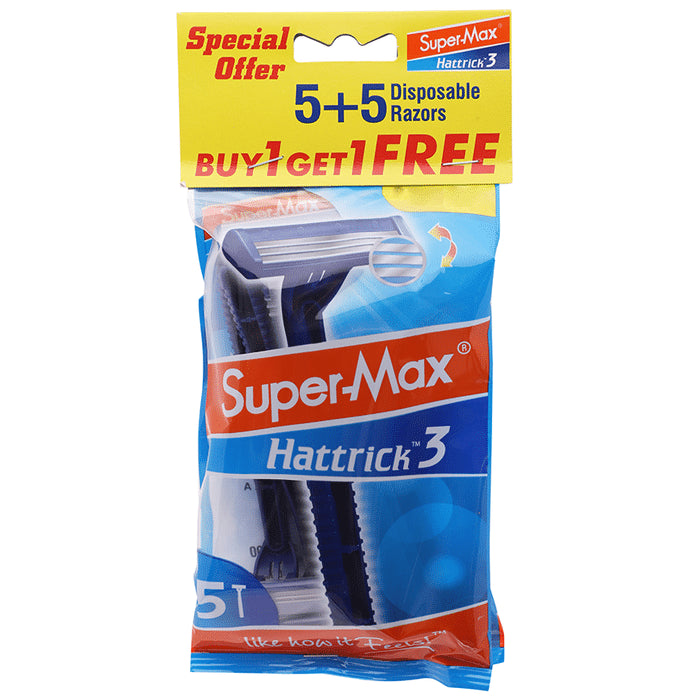 Super-Max Hattrick Triple Blade Disposable Razor (5 Each) Buy 1 Get 1 Free - Classic Derma