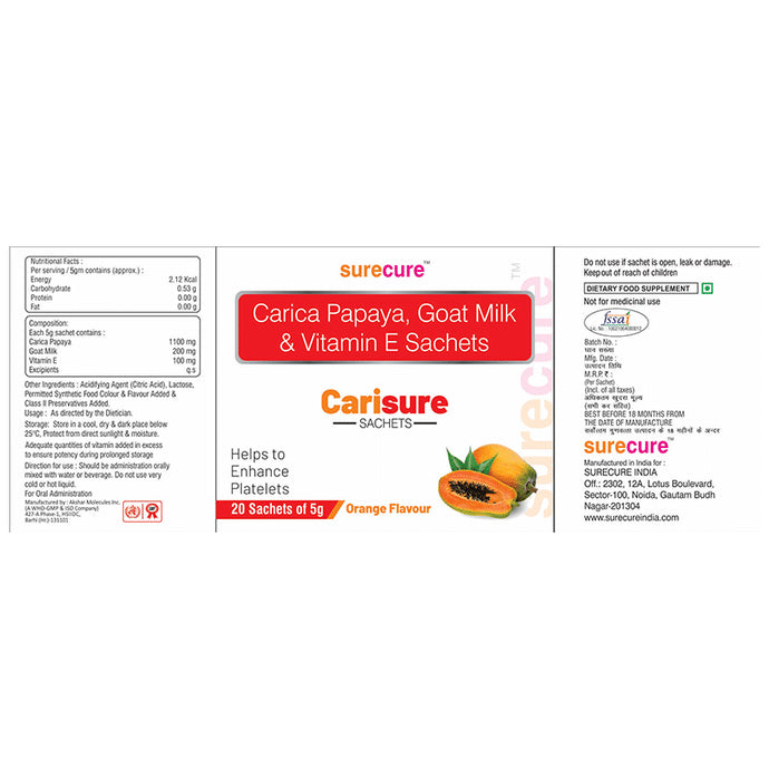 Surecure Carisure Sachet (5gm Each) Orange Sugar Free