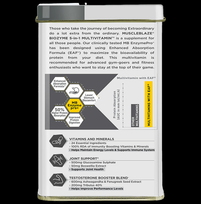 MuscleBlaze Biozyme Daily Multivitamin | With Joint & Testosterone Booster Blend | Tablet
