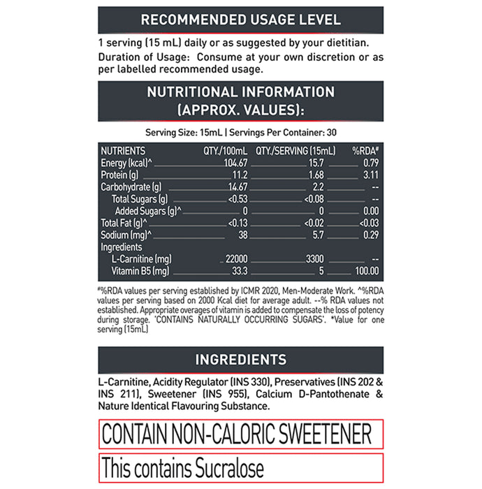 MuscleBlaze Liquid L-Carnitine Pro | For Energy, Fat Metabolism & Performance | Flavour Lemon Lime