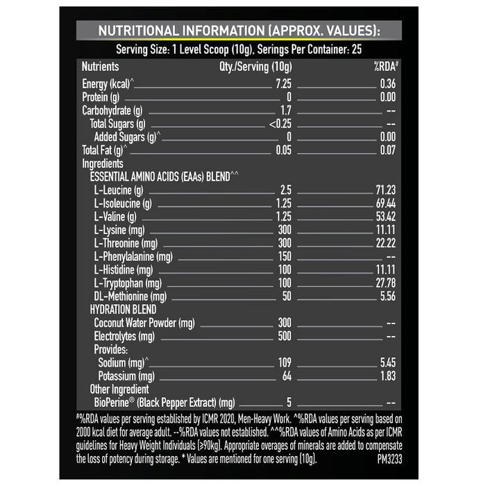 MuscleBlaze MB EAA 6000 with 800 mg Hydration Blend & 5 mg Bioperine Powder Jamaican Strawberry