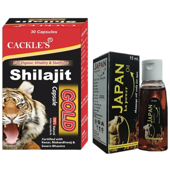 Cackle's Combo Pack of Japan Ka Power Oil 15ml & Shilajit Gold 30 Capsule - Classic Derma