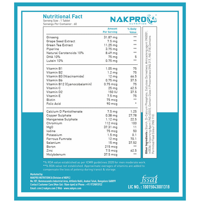 Nakpro Nutrition Multivitamin & Minerals Fortified with Ginseng & DHA Tablet