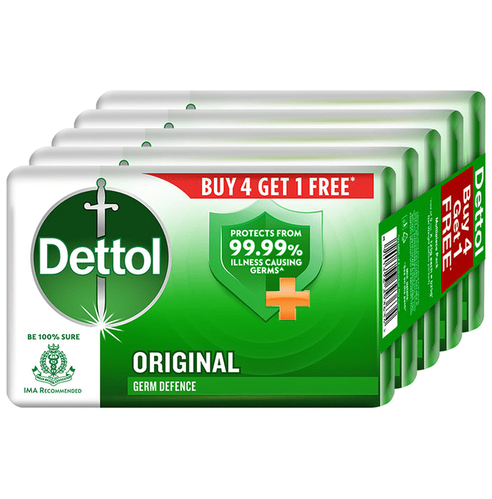 Dettol Original Bathing Soap Bar 125gm Each (Buy 4 Get 1 Free) - Classic Derma
