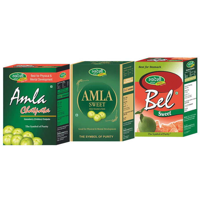 Swadeshi Ayurved Combo Pack of Amla Chatpata, Amla Sweet & Bel Sweet (500gm Each) - Classic Derma