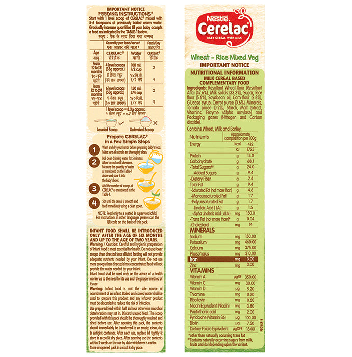 Nestle Cerelac Baby (10 months+) Cereal with Milk, Iron, Vitamins & Minerals | Wheat-Rice Mixed Veg