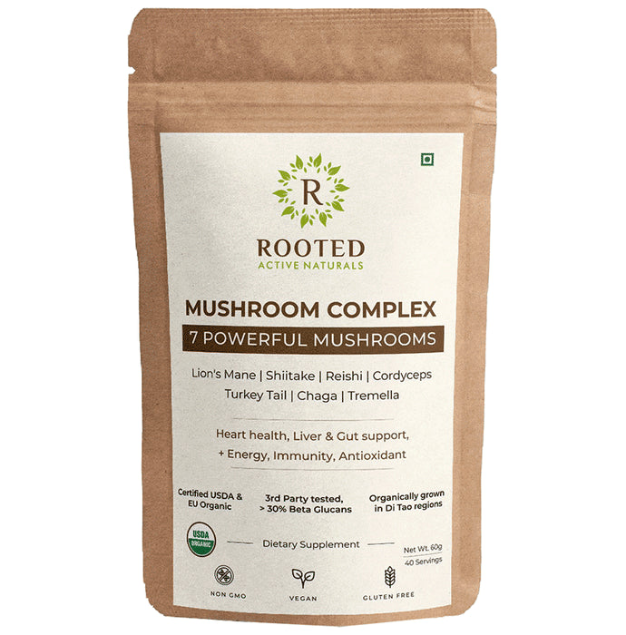 Rooted Active Naturals Mushroom Complex 7 Powerful Mushrooms Powder - Classic Derma