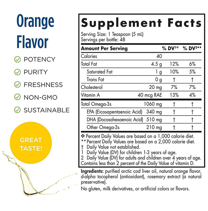 Nordic Naturals Arctic Cod Liver 1060mg Omega 3 for Heart & Brain Health Orange