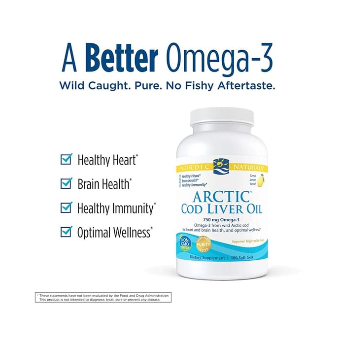 Nordic Naturals Arctic Cod Liver Oil 750mg Omega 3 Softgel for Heart and Brain Health Great Lemon