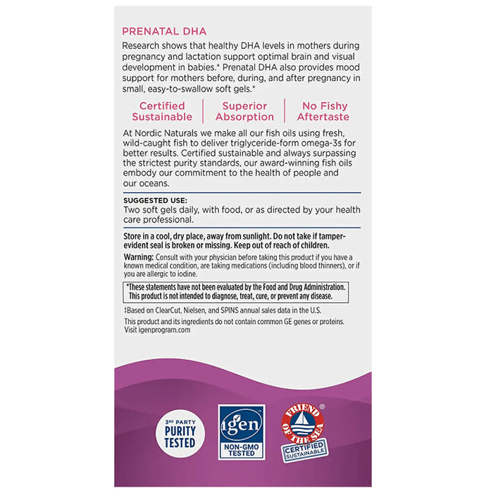 Nordic Naturals Prenatal DHA Omega 3 830mg + D3 400 I.U. Soft Gels for Brain Development in Babies