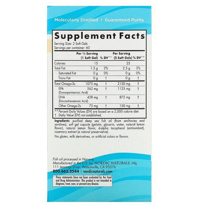 Nordic Naturals Ultimate Omega 3 2x 2150mg Soft Gel Lemon