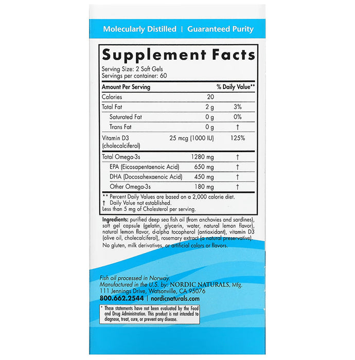 Nordic Naturals Ultimate Omega-D3 1280mg Soft Gel Lemon