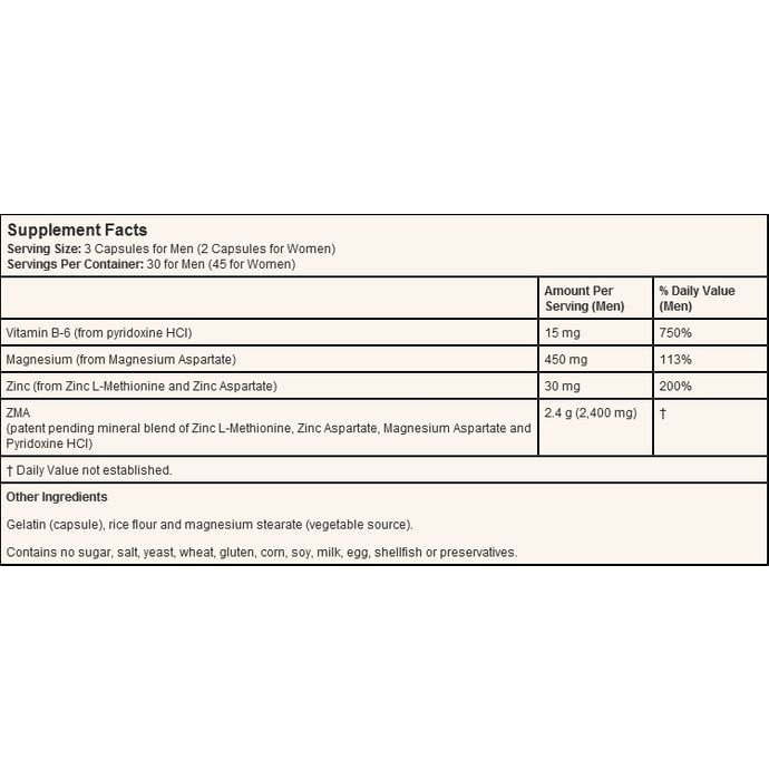 NOW Sports ZMA with Zinc, Magnesium & Vitamin B6 Capsule