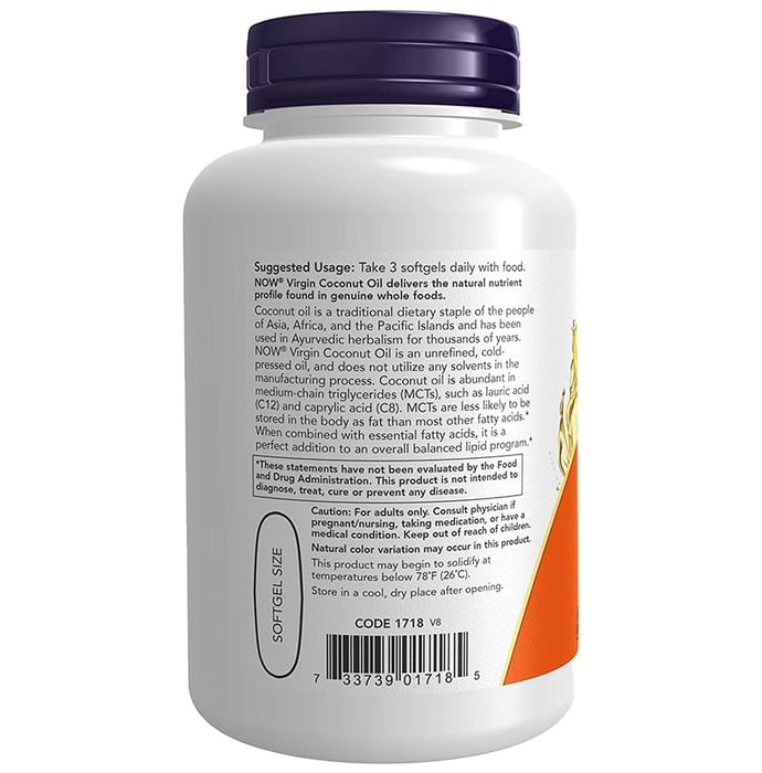 Now Virgin Coconut Oil 1000mg Softgel Soft Gelatin Capsule