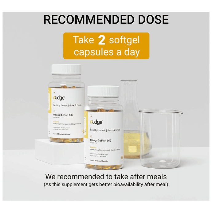Nudge Omega 3 (Fish Oil) Softgel Capsule for Healthy Heart, Joint & Brain