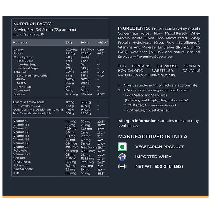 Nutrabay Gold Tri-Blend Whey Protein for Muscle Recovery & Immunity | No Added Sugar | Flavour Strawberry Milkshake