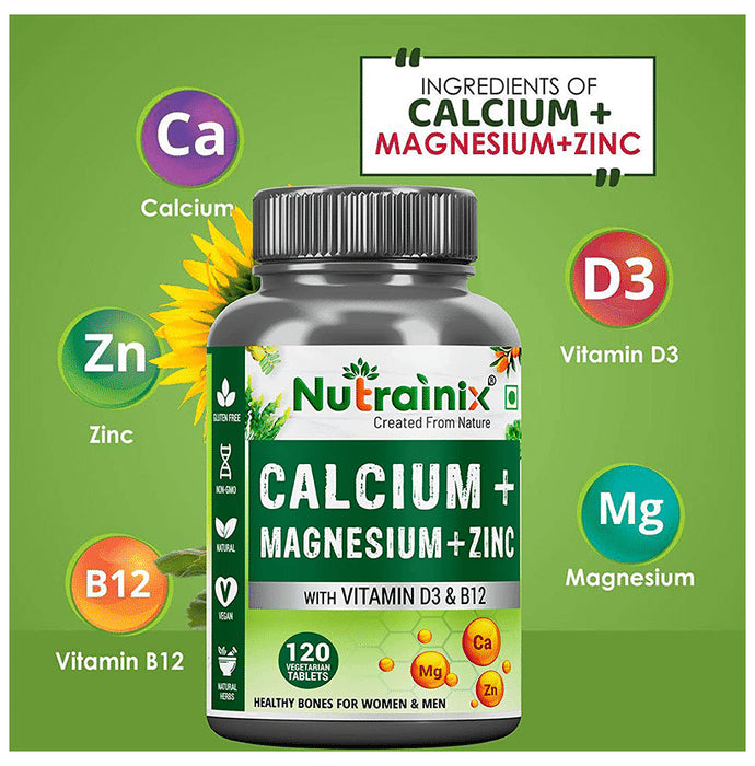 Nutrainix Calcium, Magnesium & Zinc with Vitamin D3 & B12 Vegetarian Tablet