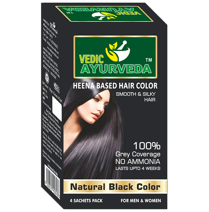 Vedic Ayurveda Heena Based Hair Color Sachet (25gm Each) Natural Black - Classic Derma