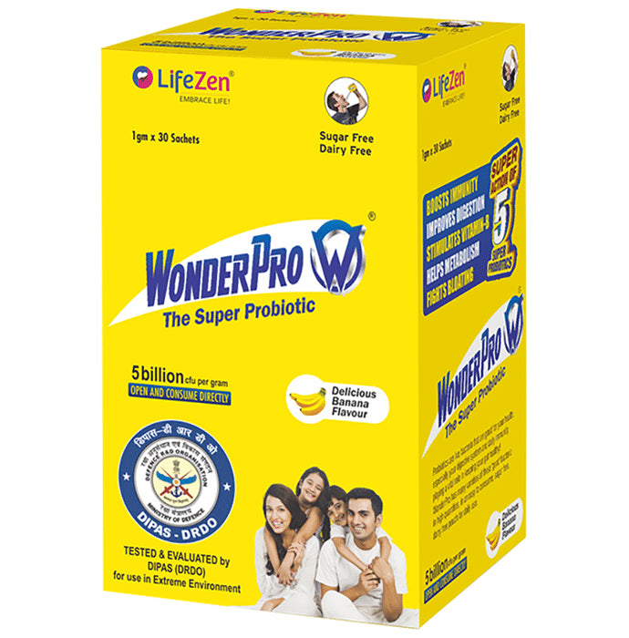WonderPro The Super Probiotic Sachet (5 Billion CFU) | For Gut Health, Digestion & Immunity Delicious Banana - Classic Derma