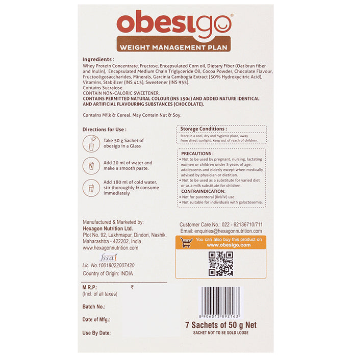 Obesigo Whey Protein 50gm Sachet Chocolate Shake