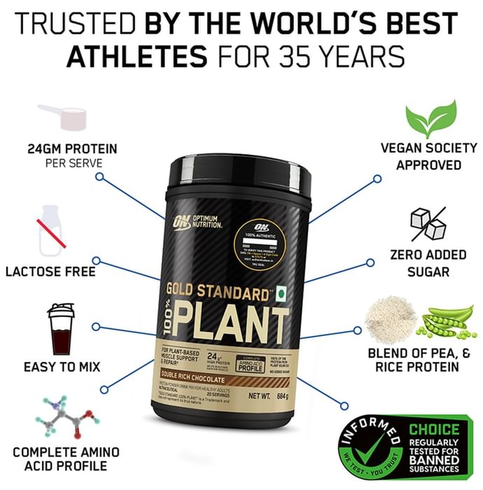 Optimum Nutrition Gold Standard 100% Plant Protein Powder Double Rich Chocolate