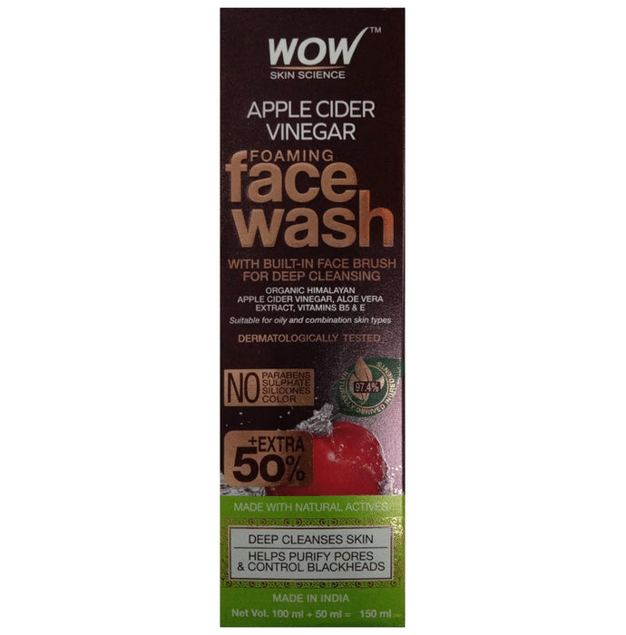 WOW Skin Science Apple Cider Vinegar Foaming Face Wash with Built-In Brush - Classic Derma