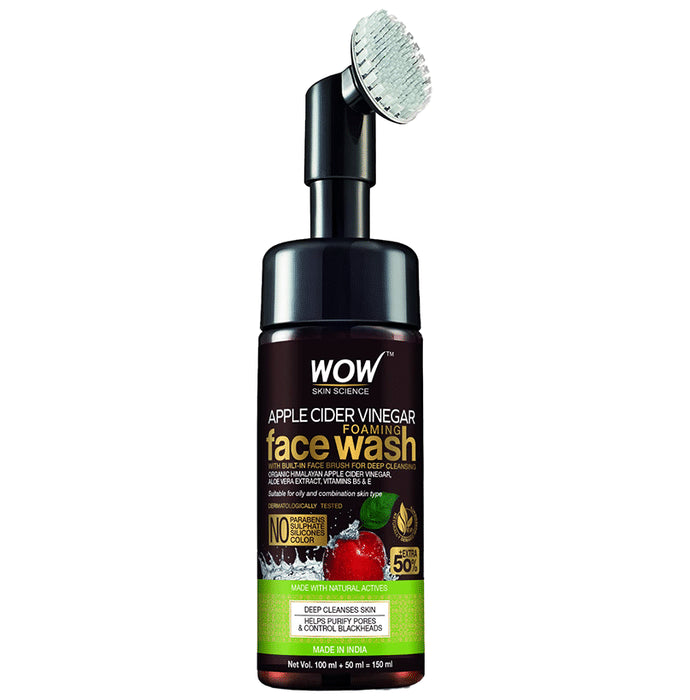 WOW Skin Science Apple Cider Vinegar Foaming Face Wash with Built-In Face Brush - Classic Derma