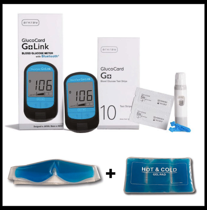 Arkray 29FA140 11 Combo Pack of Glucocard G+ Link Blood Glucose Meter with Bluetooth & with Relax and Relief Kit Black - Classic Derma