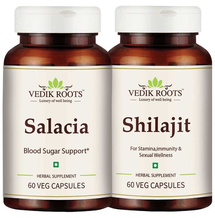 Vedikroots Combo Pack of Salacia & Shilajit Veg Capsule (60 Each) - Classic Derma