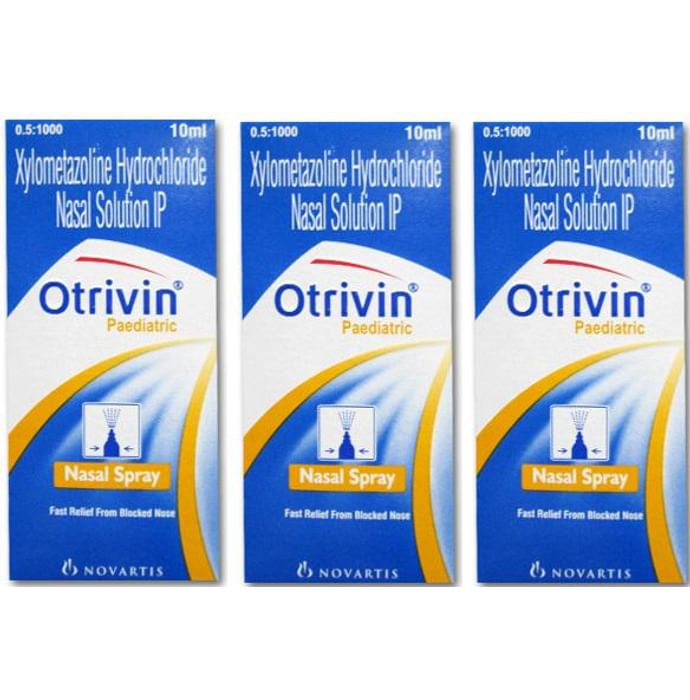 Otrivin Paediatric 0.05% w/v Nasal Drops for Fast Relief from Blocked Nose Nasal Drops Pack of 3 - Classic Derma