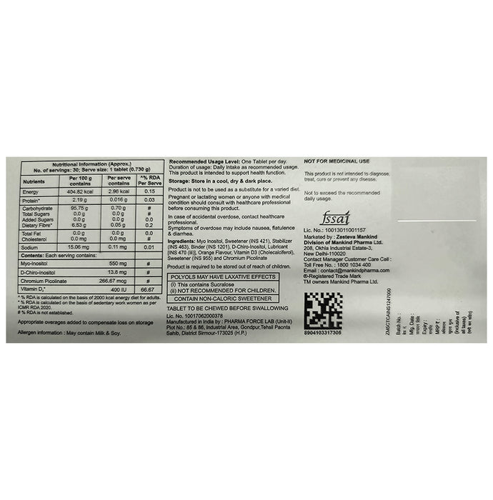 Ovabless-Myo Chewable Tablet with Myo-Inositol, D-Inositol, Chromium & Vitamin D3 | Flavour Orange