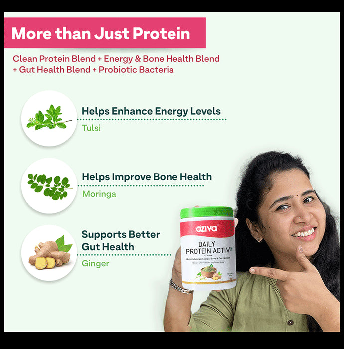 Oziva Daily Protein Activ for Women | Powder for Energy, Bone Health & Immunity | Flavour Classic Vanilla