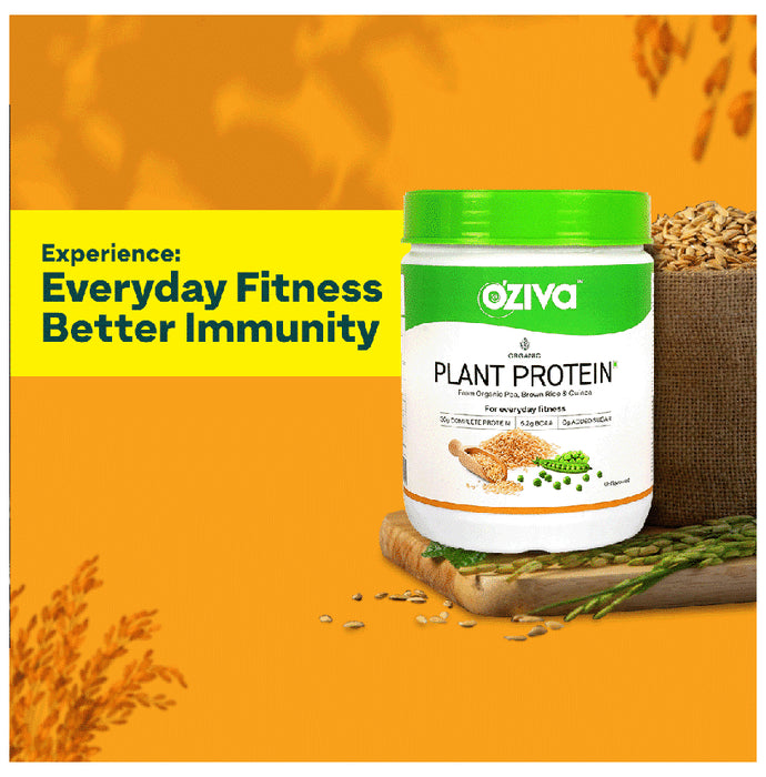 Oziva Organic Plant Protein from Organic Pea, Brown Rice & Quinoa for Everyday Fitness | Unflavoured