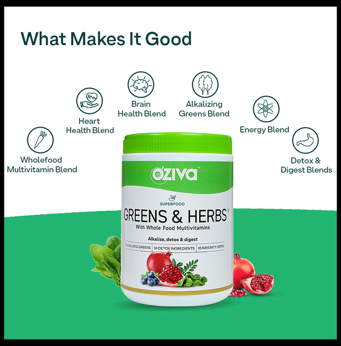 Oziva Superfood Greens & Herbs | Powder for Metabolism, Detox & Digestion