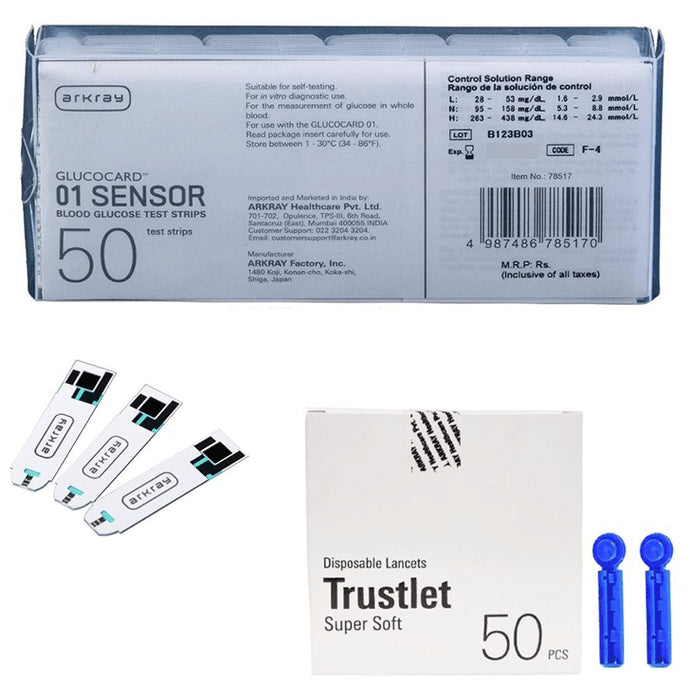 Arkray Combo Pack of Glucocard 01 Mini Blood Glucose Monitor 50 Test Strip & 50 Lancet - Classic Derma