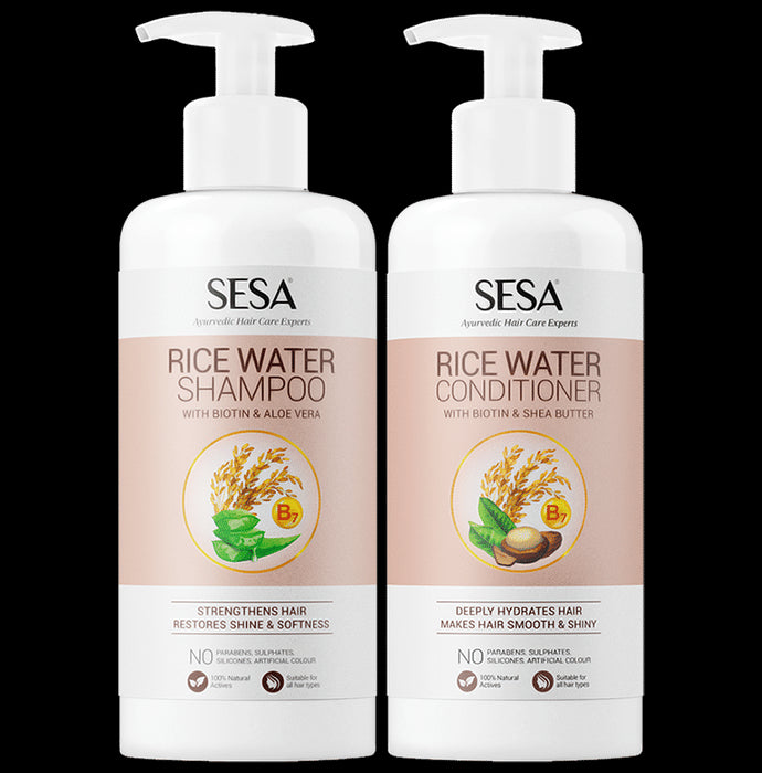 Sesa Rice Water Hair Smoothening Combo of Rice Water Shampoo and Rice Water Conditioner (300ml Each) - Classic Derma