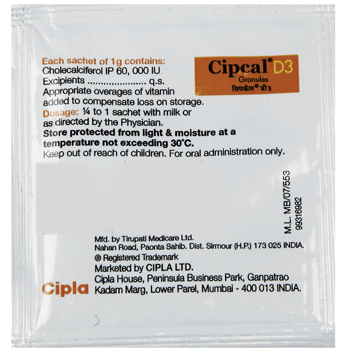 Cipcal D3 (Cholecalciferol) Granules for Bone, Joint and Muscle Health