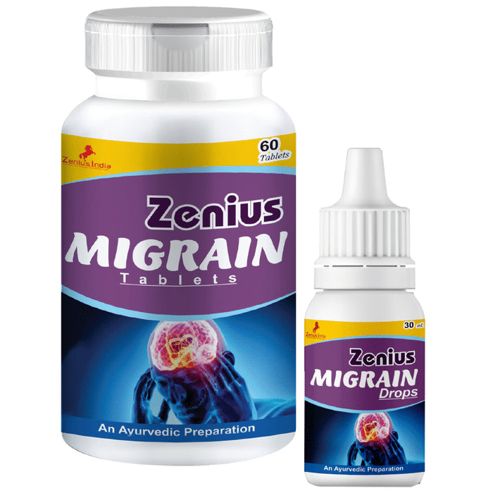 Zenius Combo Pack of Migrain Tablet (60 Each) & Migrain Drops for Reduces Migraines, Headaches & Fast Stress Relief - Classic Derma
