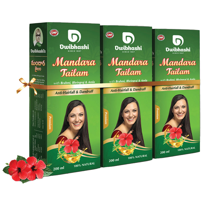 Dwibhashi Mandara Tailam (200ml Each) with Brahmi, Bhringraj & Amla - Classic Derma
