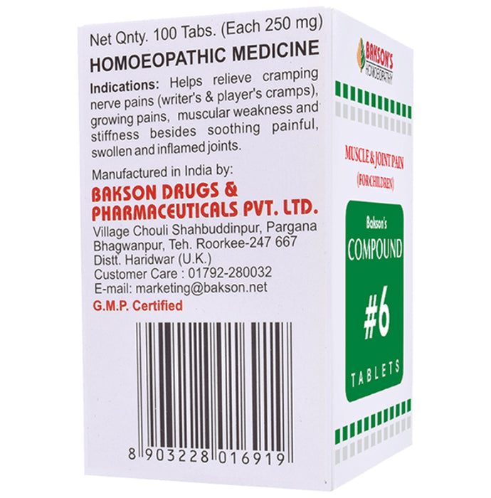 Bakson's Homeopathy Compound # 6 Pain Muscles Children Tablet