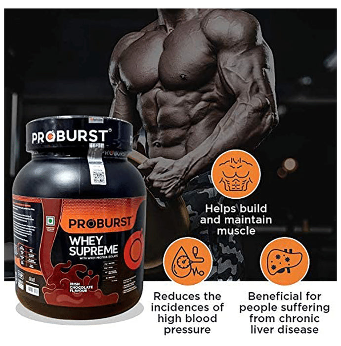 Proburst Whey Supreme Protein | With BCAAs & Glutamine for Muscle Recovery | Flavour Powder Irish Chocolate