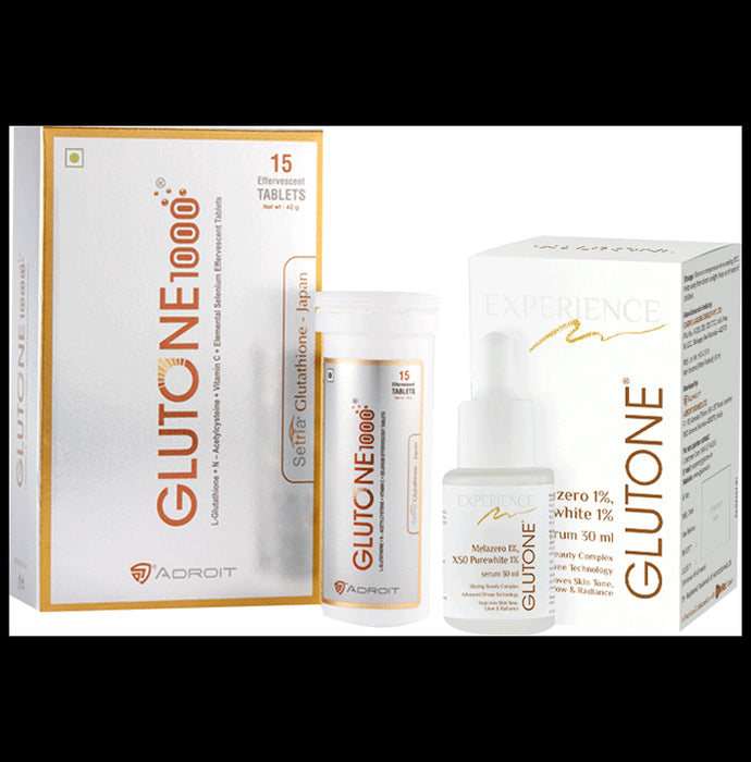 Glutone Combo Pack of Glutone 1000 (15 Effervescent Tablets)& Glutone Serum(30ml) - Classic Derma
