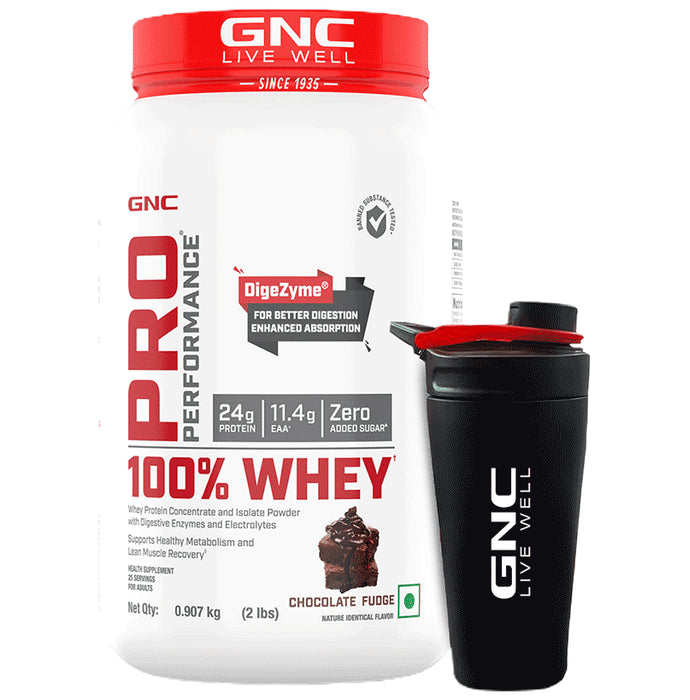GNC Live Well Pro Performance 100% Whey Powder Chocolate Supreme with Black Steel Shaker - Classic Derma