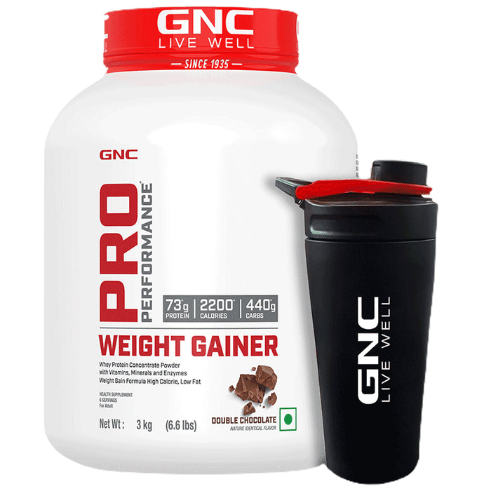 GNC Live Well Pro Performance Weight Gainer Powder with Black Steel Shaker Double Chocolate - Classic Derma