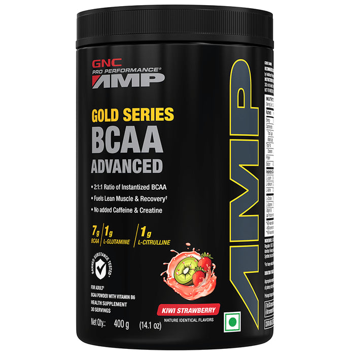 GNC Pro Performance AMP Gold Series BCAA Advanced | For Lean Muscles & Recovery | Flavour Kiwi Strawberry - Classic Derma