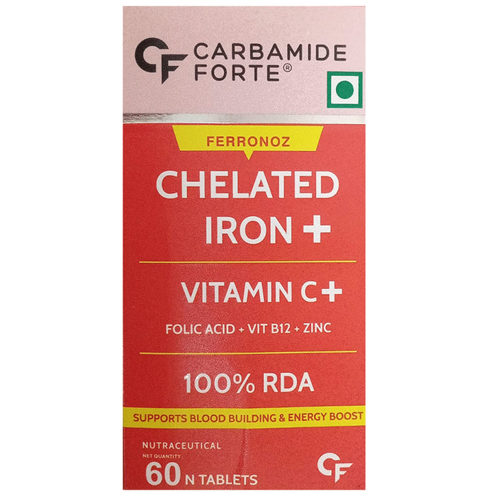 Carbamide Forte Chelated Iron with Folic Acid, Zinc, Vitamin C & B12 for Blood Building & Energy | Tablet - Classic Derma