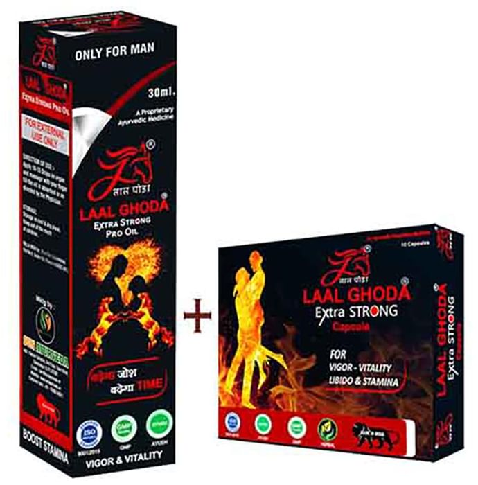 Laal Ghoda Combo Pack of Extra Strong Pro Oil 30ml & Extra Strong 10 Capsule - Classic Derma