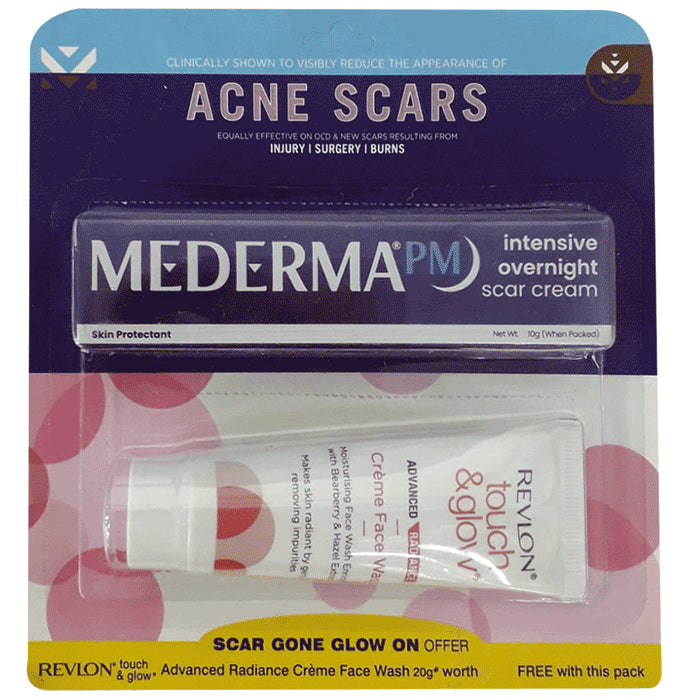 Mederma PM Intensive Overnight Scar Cream with Touch Glow Advance Radiance Cream Face Wash 20gm Free - Classic Derma